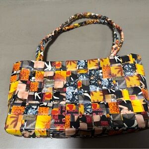 Vintage Colorful HandWoven upcycled Magazine papers Double Handle mini clutch